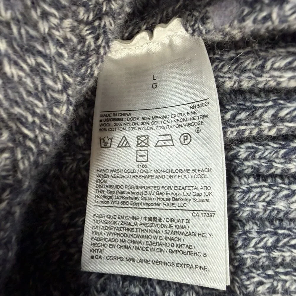 Banana Republic Fisherman Sweater Mens Large Blue Cable Knit Chunky Merino Wool